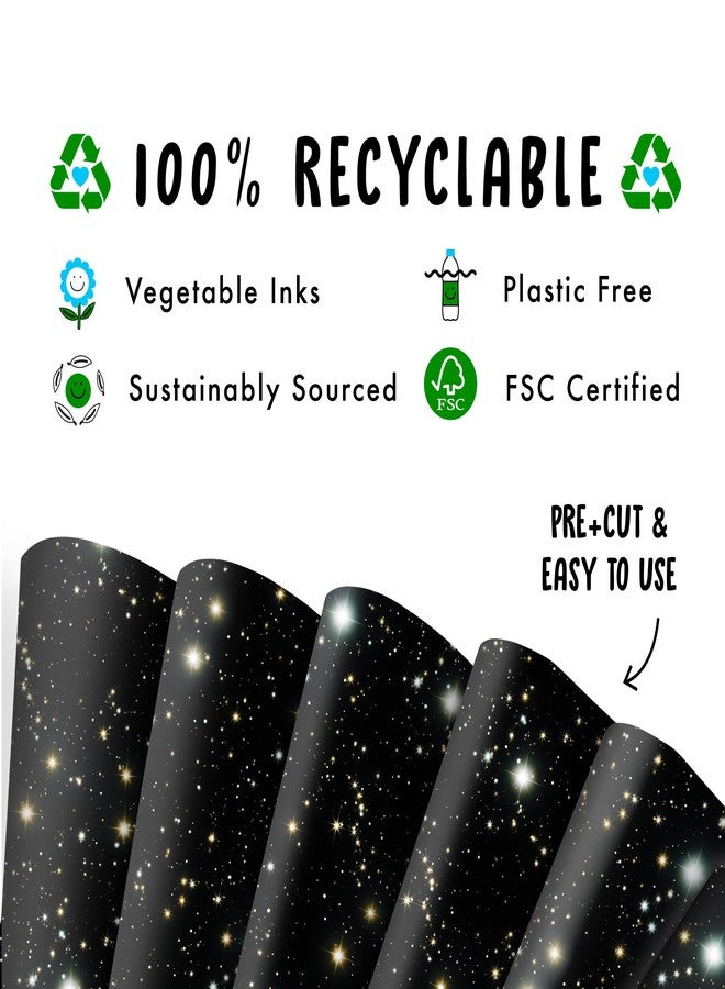 CENTRAL 23 Space Wrapping Paper - 6 Sheets of Black Gift Wrap - Gold Glowing Stars - Galaxy - For Birthday Wedding Anniversary - Recyclable - Image 3